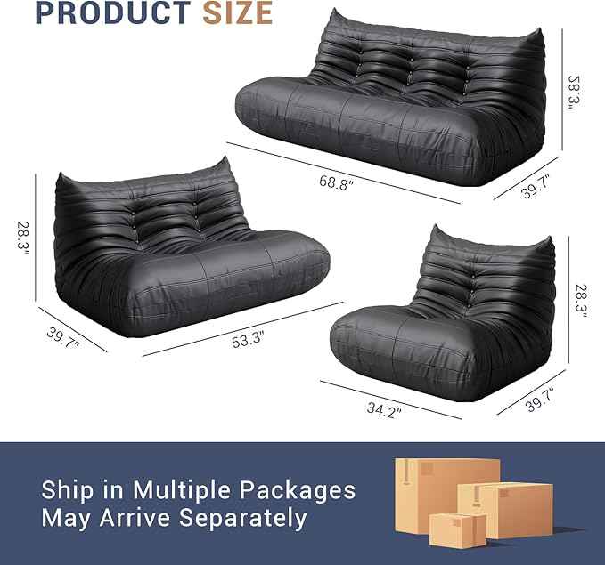 Fireside Chair Lazy Floor Sofa Set, Cozy Memory Foam Bean Bag Chairs, Faux Leather Giant Bean Bag Chair Sofa, Armless Foam Couch Lounger Tatami Recliner for Living Room Bedroom Dorm Office