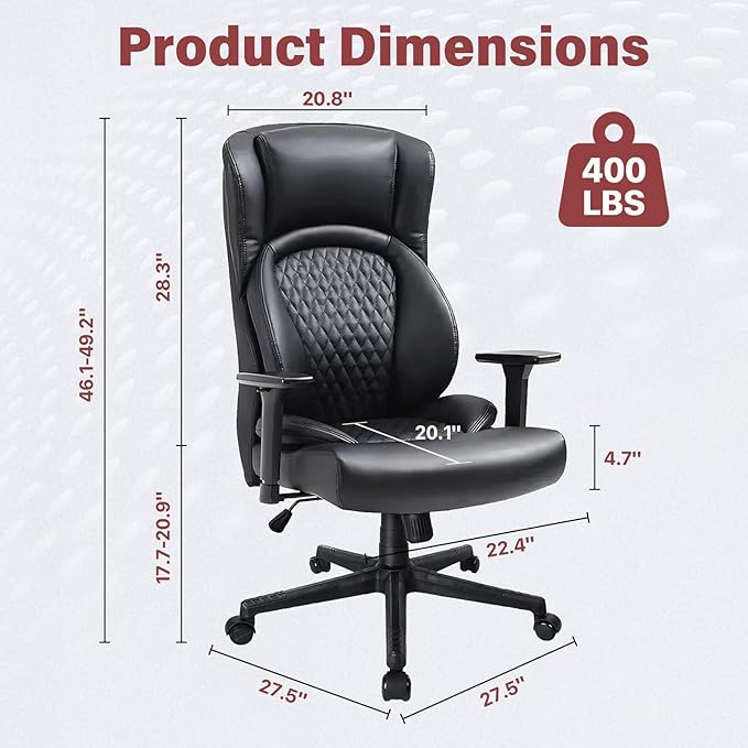 CLATINA Big & Tall Executive Managerial Chair, Heavy Duty Ergonomic Leather Office Desk Chair, High Back Computer Task Chair with 3D Adjustable Arms and Lumbar Support for Home Office, Black, 2 Pack