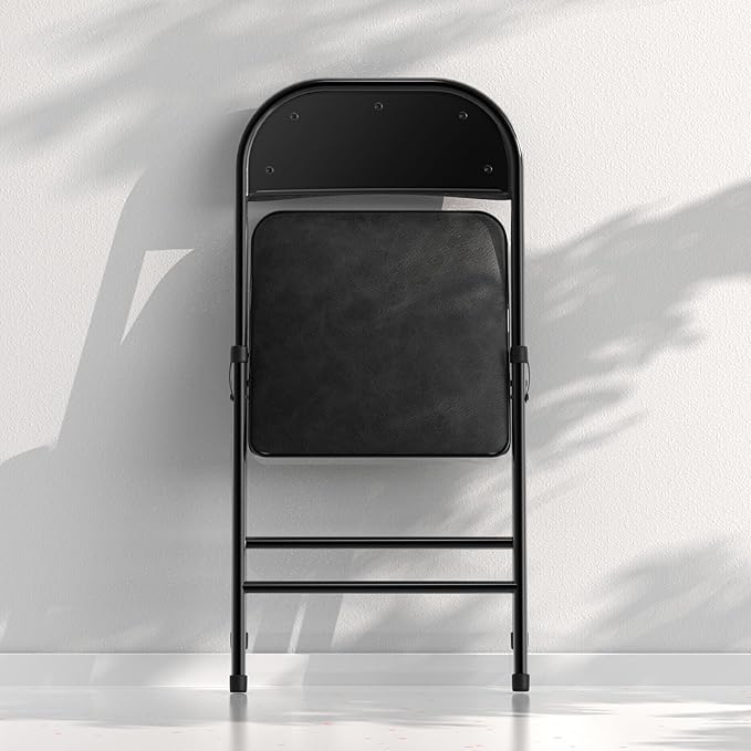 Nazhura 4 Pack Folding Chairs with Padded Cushion and Back, Khaki Metal Chairs with Comfortable Cushion and Durable Steel Frame for Home and Office, for Indoor and Outdoor Events (Black, 4 Pack)