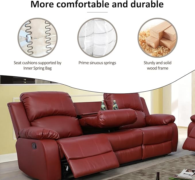 AYCP Bonded Leather Living Room Furniture Set Reclining Sofa Set Loveseat Furniture Sets in Living Room Sofa Recliners (Sofa, Red)