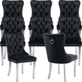 YeahFurn Mid Century Modern Dining Chairs Set of 8, Black Velvet Upholstered Tufted Back, Kitchen & Dining Room Chairs, Brushed Silver Metal Legs, Nailhead Trim, Sillas para Comedor (Black, 8 Pcs)