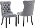 Kiztir Velvet Dining Chairs Set of 2, Upholstered Dining Chairs with Ring Pull Trim and Button Back, Luxury Tufted Dining Chair for Living Room, Bedroom, Kitchen (Gray)