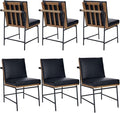 DUOMAY Mid-Century Modern Dining Chairs Set of 6, PU Leather Upholstered Side Chair with Rear Handle, Armless Chair with Metal Legs for Kitchen Dining Room Living Room Vanity, Black