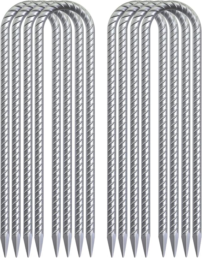 OK5STAR 16 Inch Heavy Duty Trampoline Stakes, U Shaped Rebar Ground Anchors for High Wind, 3/8" Thick Steel U Shaped Stakes for Trampoline, Tent, Canopy, Swing Set, Playground & Bounce House, 8 Pack