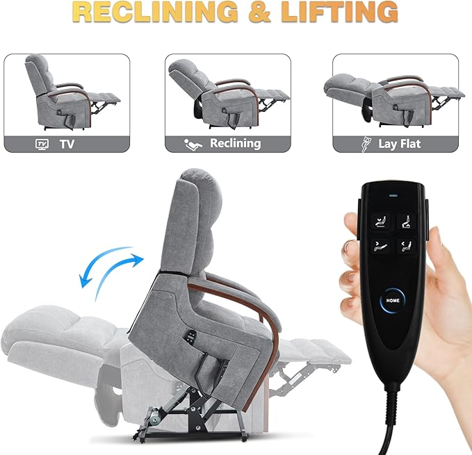 Dual Motor Power Lift Recliner Chair, Lift Chair with Massage and Heat for Elderly, Lay Flat Recliner, Standing Assistance, Infinite Position Reclining, Living Room Chair, Chenille, Grey