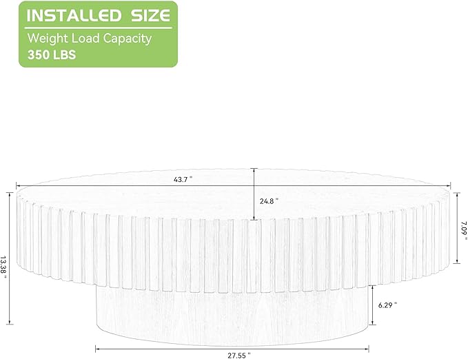 KEVINSPACE Coffee Table Oval 43.7" Wood Coffee Table for Living Room Farmhouse CoffeeTable Mid-Century CoffeeTable Modern Sofa SideTable Home Furniture Small Space Office Apartment Wood