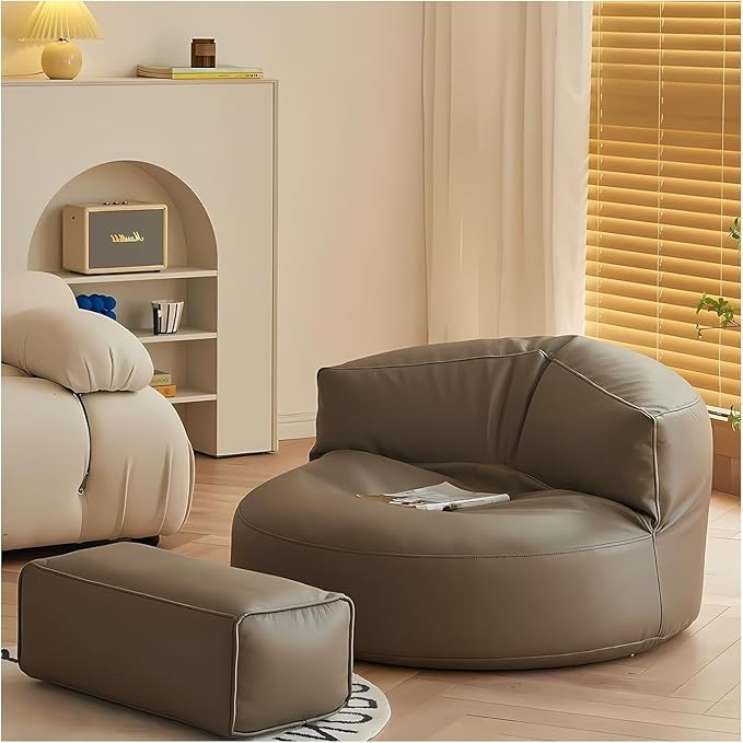 Bean Bag Chairs for Adults, Faux Leather Bean Bag Sofa, Ergonomic Support & Easy Clean with Wet Wipes, DIY Filling for Living Room, Bedroom, Garden Floor Seating (A)