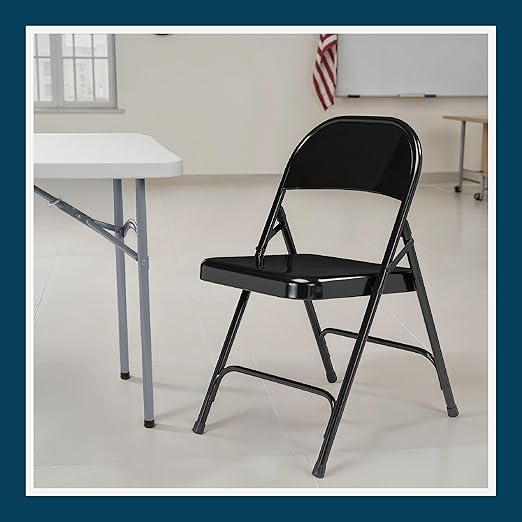 OEF Furnishings OEF50 Series All-Steel Heavy-Duty Folding Chairs with 500 lb Weight Capacity (4-Pack, Black)