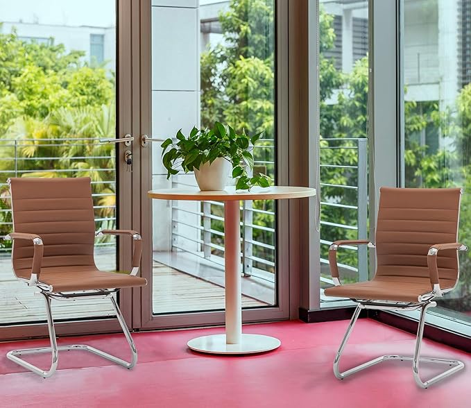 DM Furniture Office Heavy Duty Chair Guest Chair Leather Conference Chairs Reception Chairs Back Support, Set of 2 (Cafe)