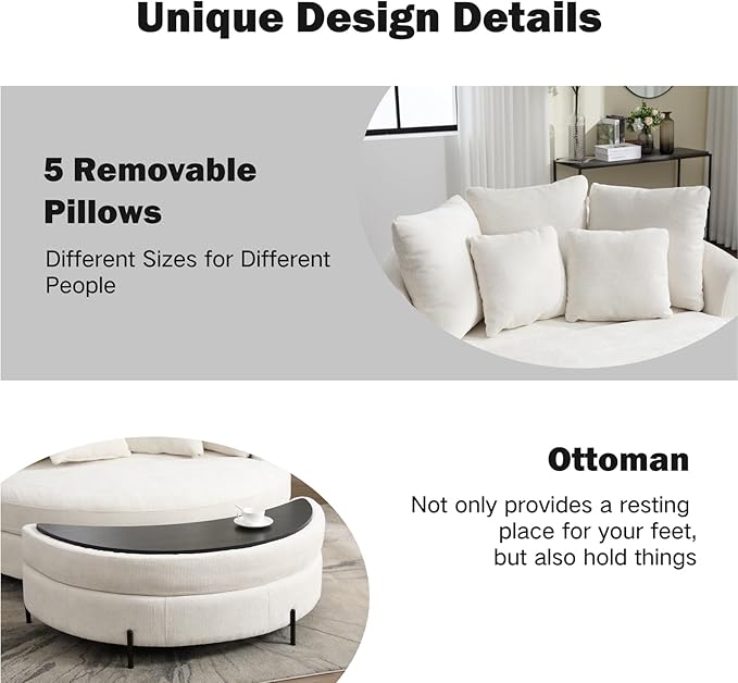 Chifee & Vingol 59.8" W Oversized Accent Barrel Chair Large Round Chair with Ottoman & Movable Wheels,Beige