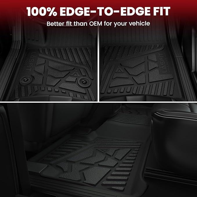LASFIT Floor Mats for Nissan Frontier 2009-2021 Crew Cab (Not Fit King Cab), All Weather TPE Custom Fit Easy Clean Durable No-Curling Floor Liners for Frontier 1st & 2nd Row Car Mats, Black