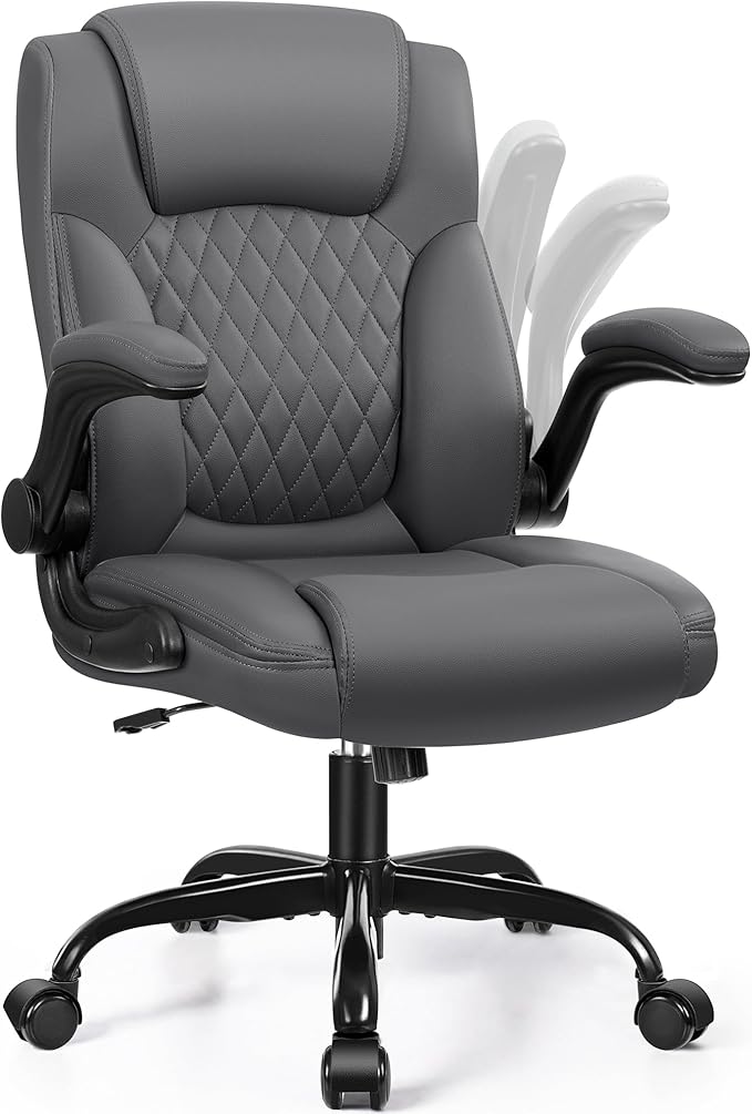 Leather Office Chair, PU Home Computer Desk Chairs with Ergonomic Back Support, 360°Swivel Free, Small Gaming Chair with Wheels and Adjustable Armrests, for Short People Use