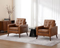 VESCASA Tufted Accent Arm Chairs with Wood Legs, Faux PU Leather Comfy Upholstered Single Sofa, Mid Century Modern Side Club Leisure Chairs for Reading/Living Room/Bedroom, Set of 2, Caramel