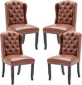 DUOMAY Modern Tufted Dining Chairs Set of 4, PU Leather Upholstered Dining Room Chairs Armless Guest Side Chair for Kitchen Dining Room, Wingback Accent Chairs with Solid Wood, Brown