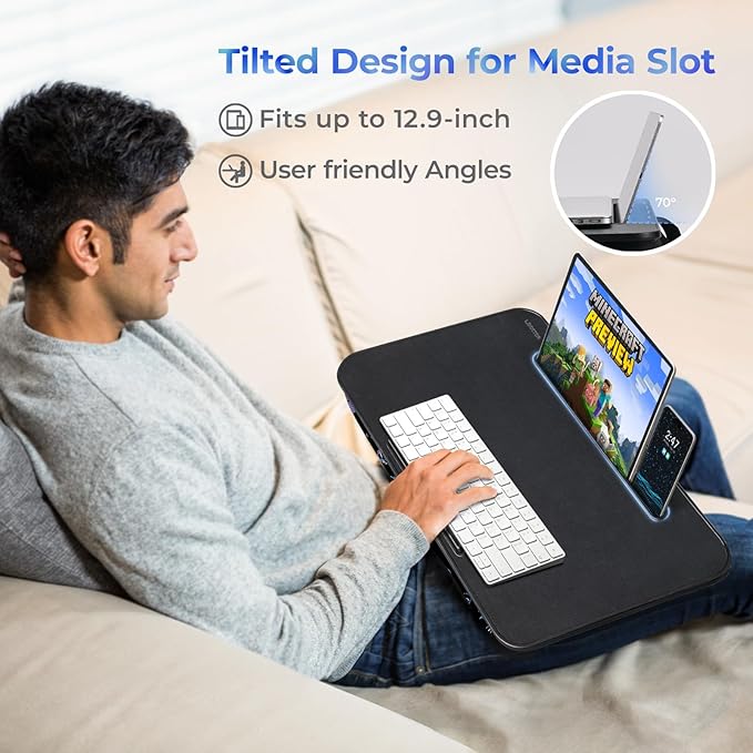Lap Desk – L.DOCTOR Cushioned Lap Desks, Portable Laptop Desk for Bed, Couch & Floor, Washable Cushion, Built-in Phone & Tablet Slot, Fits 17.3" Laptop – Working, Writing, Gaming – Large, Gaming Accs