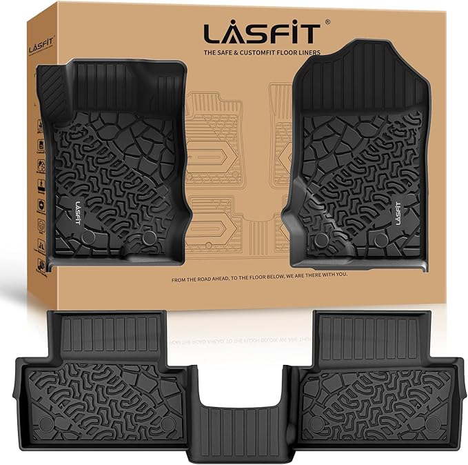 LASFIT Floor Mats for Ford Bronco 2-Door 2025 2024 2023 2022 2021(Not for Bronco Sport) All Weather TPE Custom Fit Car Floor Liners, 1st & 2nd Row, 3pcs Black