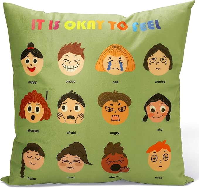 Classroom Decor Throw Pillow Covers Set of 2 - Calm Down Corner Supplies Calming Corner School Counselor Office Mental Health Decor Cozy Corner Feelings Pillow Therapy Office Decor 18x18 Sage Green