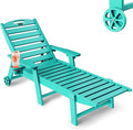 Lounge Chair Outdoor, Chaise Lounge Outdoor, HDPE 6-Position Lounge Chair for Outside, Patio Lounge Chair with Wheels & Cup Holder for Pool Poolside Deck Backyard, Lake Blue