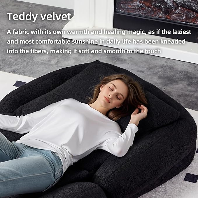 Trendy Black Folding Sofa Chair - Plush Lounge Chair with 5 Adjustable Positions for Ultimate Gaming, Meditation & Relaxation