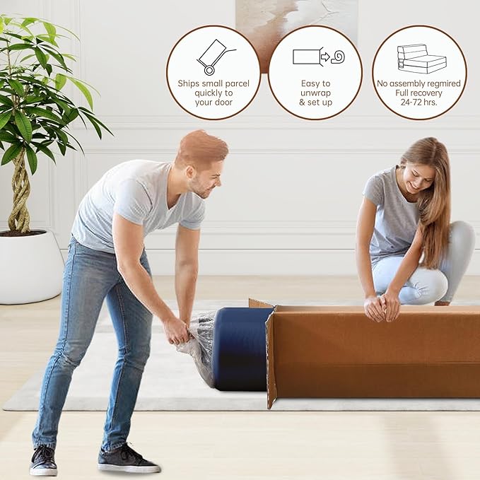 Nigoone Folding Sofa Bed with Pillow Memory Foam Convertible Sleeper Chair Bed Couch Futon Lazy for Living Room/Home Office/Guest Beds/Apartment/Upstairs Loft,Single Size,Dark Blue