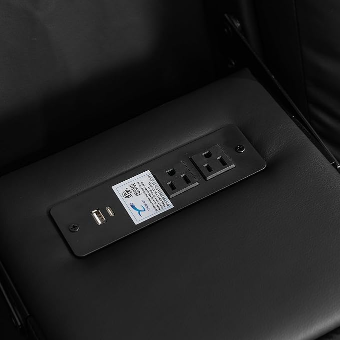 URRED Loveseat Recliner Sofa with Massage and Heat, Power Reclining Loveseat Sofa RV Couch with Console, Home Theater Seating with LED Lights, Bluetooth Speakers, USB, Outlets, Faux Leather, Black | Wall Hugger, Double Recliner, Zero Gravity, Full Body...