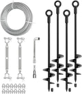 30" Ground Anchors Shed Anchors Kit with 3/16" 75FT Galvanized Cable & M6 304 Stainless Steel Turnbuckles, Heavy Duty Earth Anchors for Sheds Trees Trampoline Greenhouse Swing Set Tent, 4Pack Black