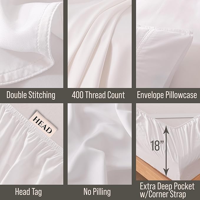 Bella Coterie Luxury Bamboo Viscose King Size Sheet Set | 100% Organically Grown | Ultra Soft | Cooling for Hot Sleepers | 18" Deep Pocket [White]