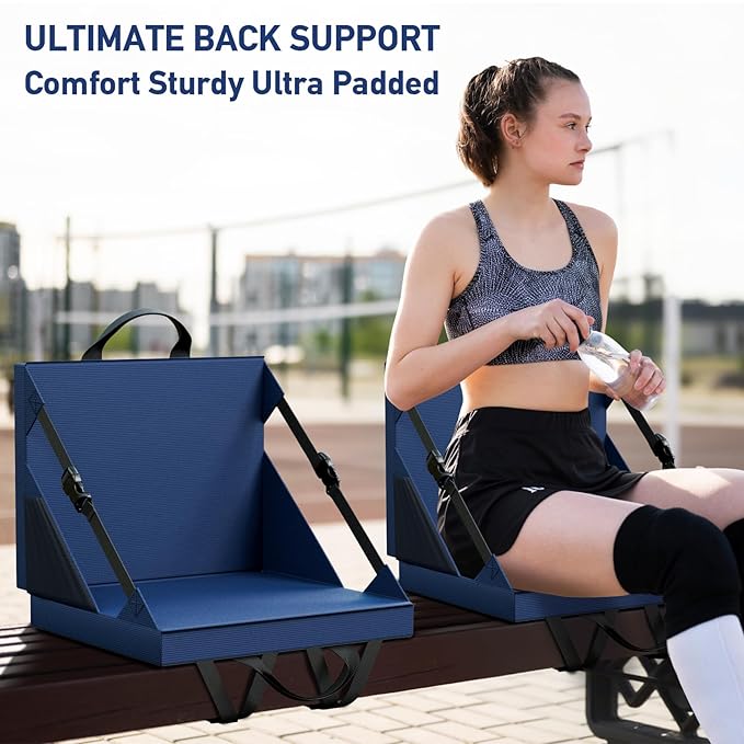 Stadium Seats with Back Support - Folding bleacher Chair for Beach and Camping - Portable Bleachers Cushions for Adults and Kids - Foldable Outdoor Lawn Bench for Camp(Blue)