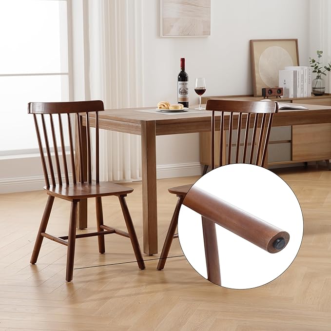 LZAREAL Windsor Dining Chairs Farmhouse Dining Chairs Set of 4 Modern Wood Kitchen Chairs Mid Century French Country Spindle Chair for Dinning Room Kitchen Restaurant Bar Canteen Library, Walnut