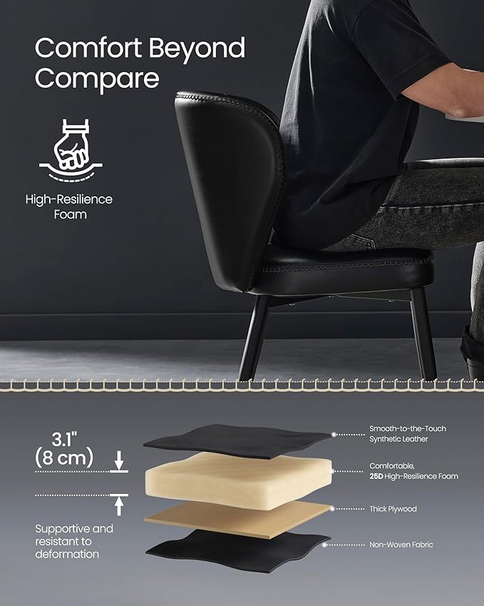 VASAGLE EKHO Collection - Dining Chairs Set of 2, Upholstered Kitchen Chairs, Comfortable Seat, Synthetic Leather with Stitching, Mid-Century Modern, Easy Assembly, Living Room Lounge, Ink Black