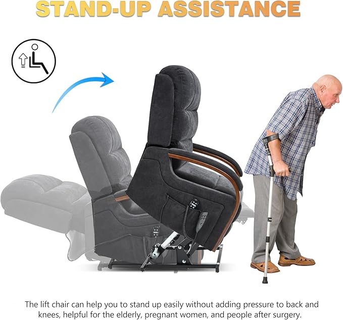 Dual Motor Power Lift Recliner Chair, Lift Chair with Massage and Heat for Elderly, Lay Flat Recliner, Standing Assistance, Infinite Position Reclining, Living Room Chair, Chenille, Black