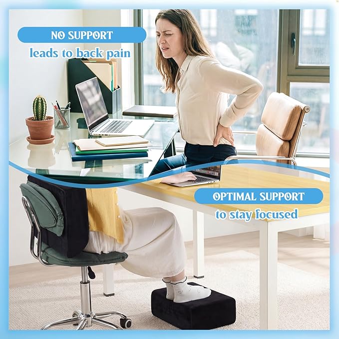 Novabright Adjustable Under Desk Foot Rest, Memory Foam Foot Stool with Gel Top and Warm Pocket Washable Cover Footrest for Office Chair Leg and Back Pain Relief (15" X 11" X 14.4",Cambered,Black)