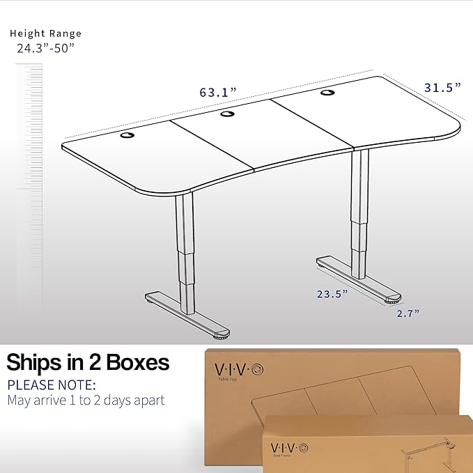 VIVO Electric 63 x 32 in Dual Motor Standing Desk, Memory Height Adjustment, 2B Series, Dark Walnut Top White Frame, DESK-KIT-2W1D