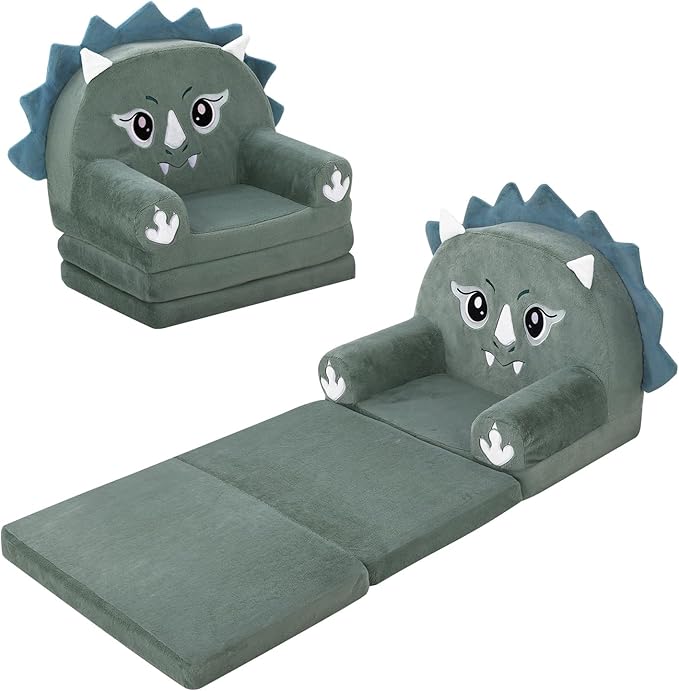 decalsweet Kids Couch Comfy Foldable Kids Sofa to Lounger 2 in 1 Toddler Chair Plush Baby Sleeper Chair for Playing and Napping, Birthday Gifts for Boys and Girls