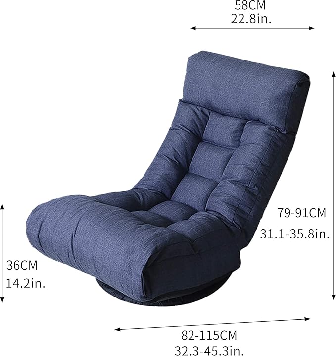 360° Swivel Floor Chair Single Lazy Sofa Leisure Balcony Reclining Japanese Tatami Adjustable Recliner with Ottoman for Living Room, Bedroom, Indoor Use (Footstool, Navy)