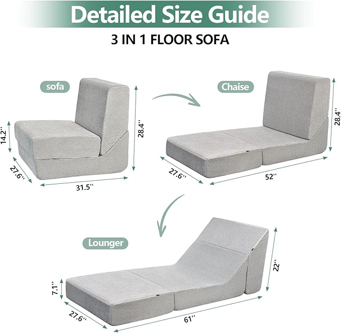 GLCS Folding Sofa Bed,Convertible Sleeper Chair,Modern Floor Futon Sofa Couch for Living Room/Dorm/Guest Use/Home Office/Apartment