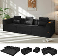 COMAX Futon Sofa Bed 3 Seater, 106" Convertible Sofa Bed Couches for Living Room, 4 in 1 Folding Boneless Sleeper Corduroy Couch Foam in a Box, Comfy Foldable Lounge Fold Out Floor Mattress, Black