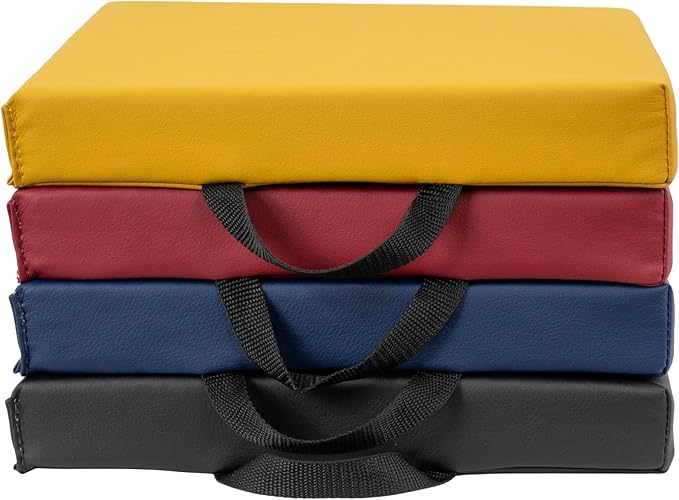 FDP SoftScape 12 inch Square Toddler Floor Cushions with Handles; Flexible Seating for Daycare, Preschool, Playroom; 1.5 inch Deluxe Foam (4-Piece) - Volcano