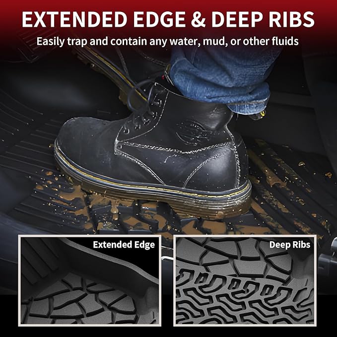 LASFIT Floor Mats for Ford Bronco 2-Door 2025 2024 2023 2022 2021(Not for Bronco Sport) All Weather TPE Custom Fit Car Floor Liners, 1st & 2nd Row, 3pcs Black