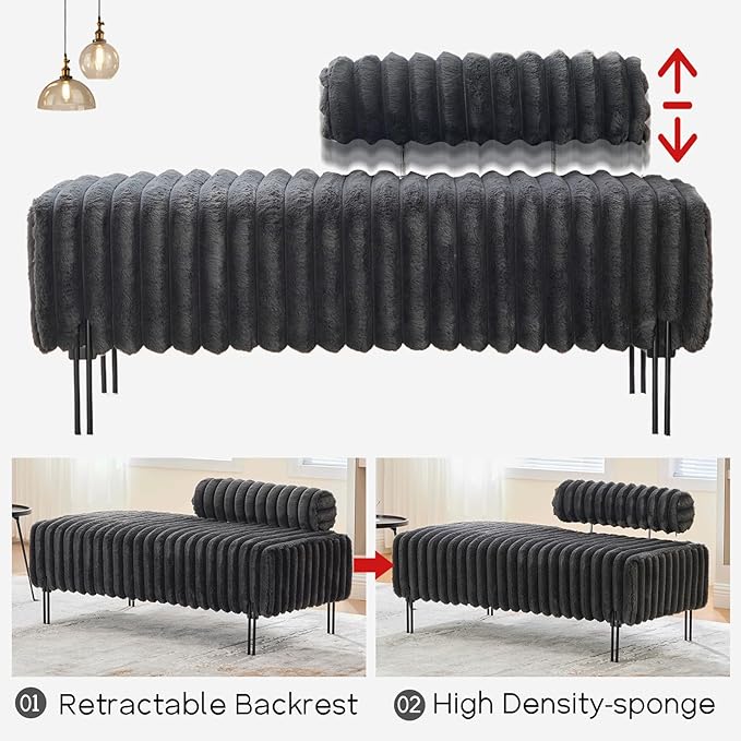 NIOIIKIT 49.6" Modern Loveseat Sofa Couch, Upholstered Accent Sofa with Golden Legs and Adjustable Backrest, Small Faux Fur Couches for Bedroom, Living Room, Compact Small Space (Dark Grey)