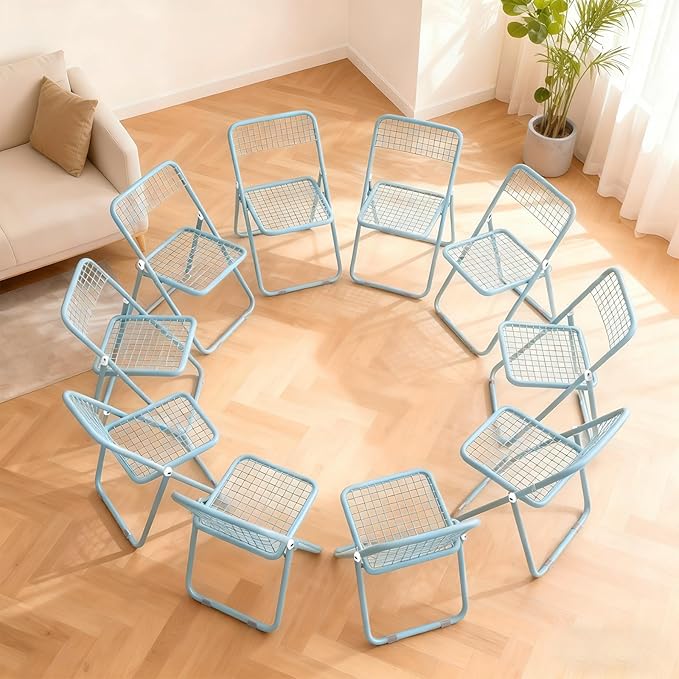 10 Pack Folding Chair,Blue Color,Single Piece,Foldable Space - Saving Design for Indoor/Outdoor Use