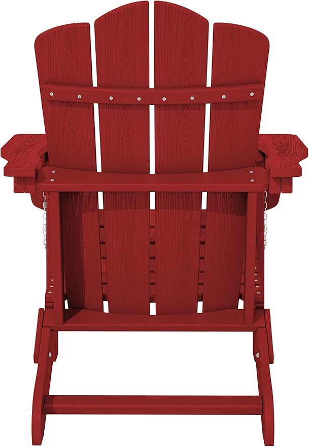 KINGYES Folding Adirondack Chair Set of 8, HDPE Adirondack Chair for Adult, Red