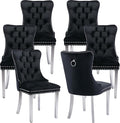 YeahFurn Mid Century Modern Dining Chairs Set of 6, Black Velvet Upholstered Tufted Back, Kitchen & Dining Room Chairs, Brushed Silver Metal Legs, Nailhead Trim, Sillas para Comedor (Black, 6 Pcs)