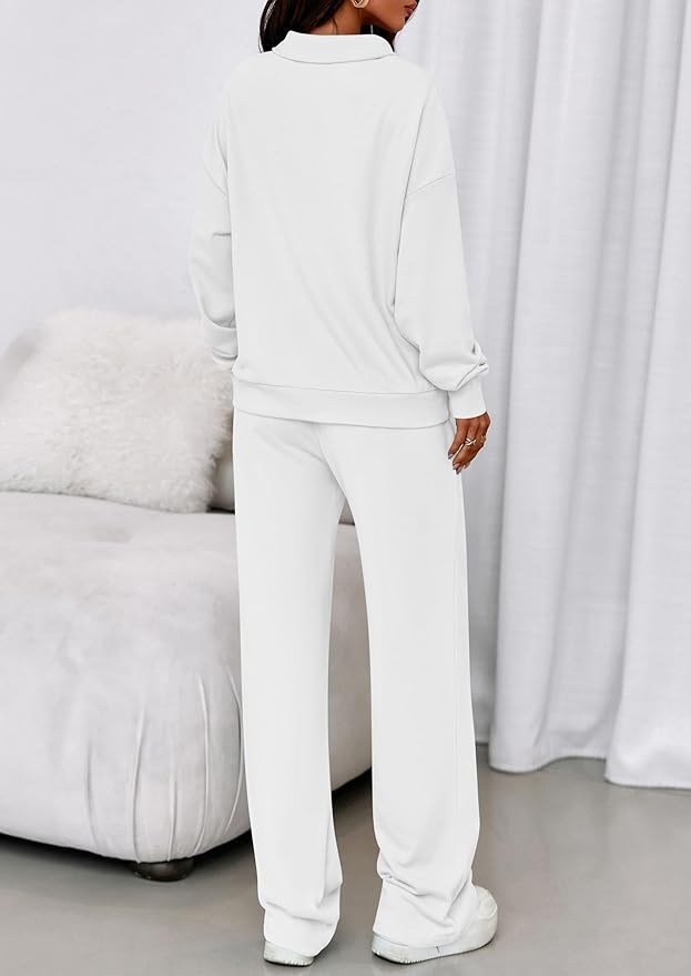 PRETTYGARDEN Womens Casual Two Piece Sets Fall 2026 Outfits Quarter Zip Sweatshirts Straight Leg Pants Sweatsuits Tracksuit
