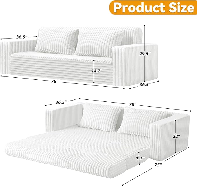 HABUTWAY Folding Sofa Bed, 2 in 1 Convertible Sleeper Chair with 2 Pillows, Portable Fold Out Chair Bed with Armrest, Comfy Floor Couch, Lazy Sofa for Living Room Bedroom Dorm Home Office