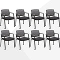 CLATINA Rolling Conference Chairs, 8 Pack Stackable with Wheels and Paddle, Ergonomic Mesh Back and Arms for Meeting, Conference, Training Room & Home Office (Black)
