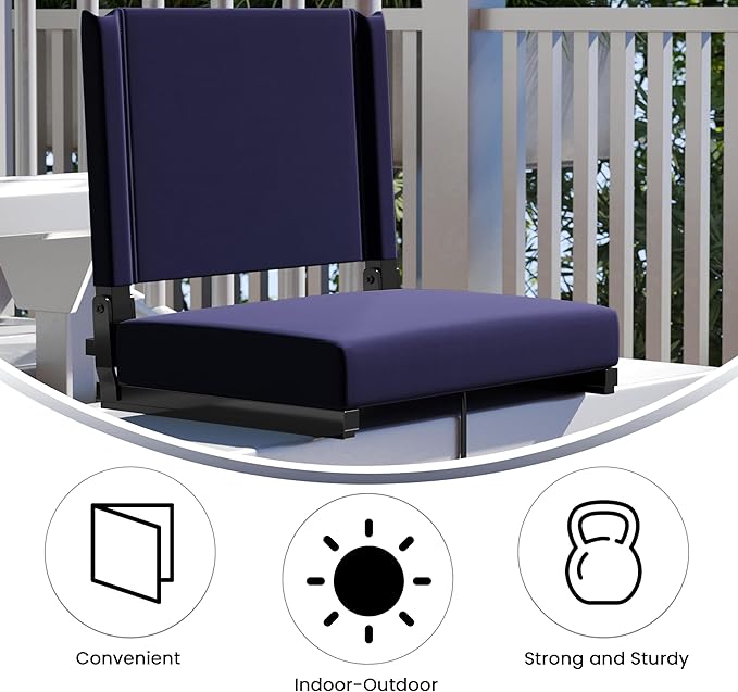 Flash Furniture Grandstand Portable Stadium Seats for Bleachers or Benches, Folding Padded Stadium Chairs with Handle, Pack of 2, 500 lb. Weight Capacity, Navy