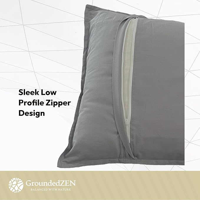 GroundedZen Premium Quality Grounding Pillowcase - Organic Cotton with Conductive Silver Threads. Grounding Cord Included. Zippered. Earth Connected Bed. 20x30 (Pillowcase Queen)