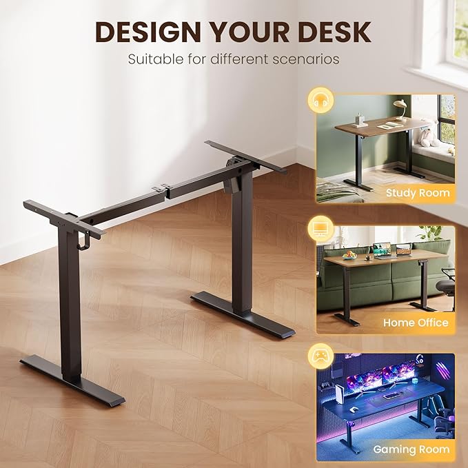 Casaottima Electric Standing Desk Frame, Single Motor Height Adjustable Table Legs with Memory Presets for Home Office, Stand Up Desk Legs for 40 to 63 inch Desktop, Black Frame Only