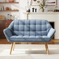 48" Small Couches for Living Room for Small Space, Mid Century Modern Loveseat with Wood Legs 2-Seat Chenille Upholstered Sofa Tufted Couches, Blue